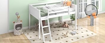 Twin Size Wood Low Loft Bed with Reversible Ladder Position
