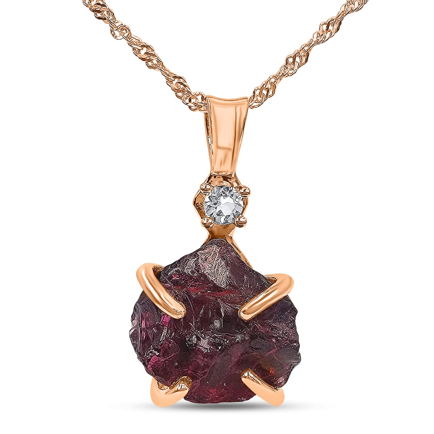 Uniquelan JewelryRaw Garnet Crystal Pendant Chain and Clear Quartz Necklace, January Birthstone Gift for her, Mothers day, Christmas, Anniversary, Birthday Gift, Uniquelan Jewelry (Garnet-Spessartine, rose-gold)