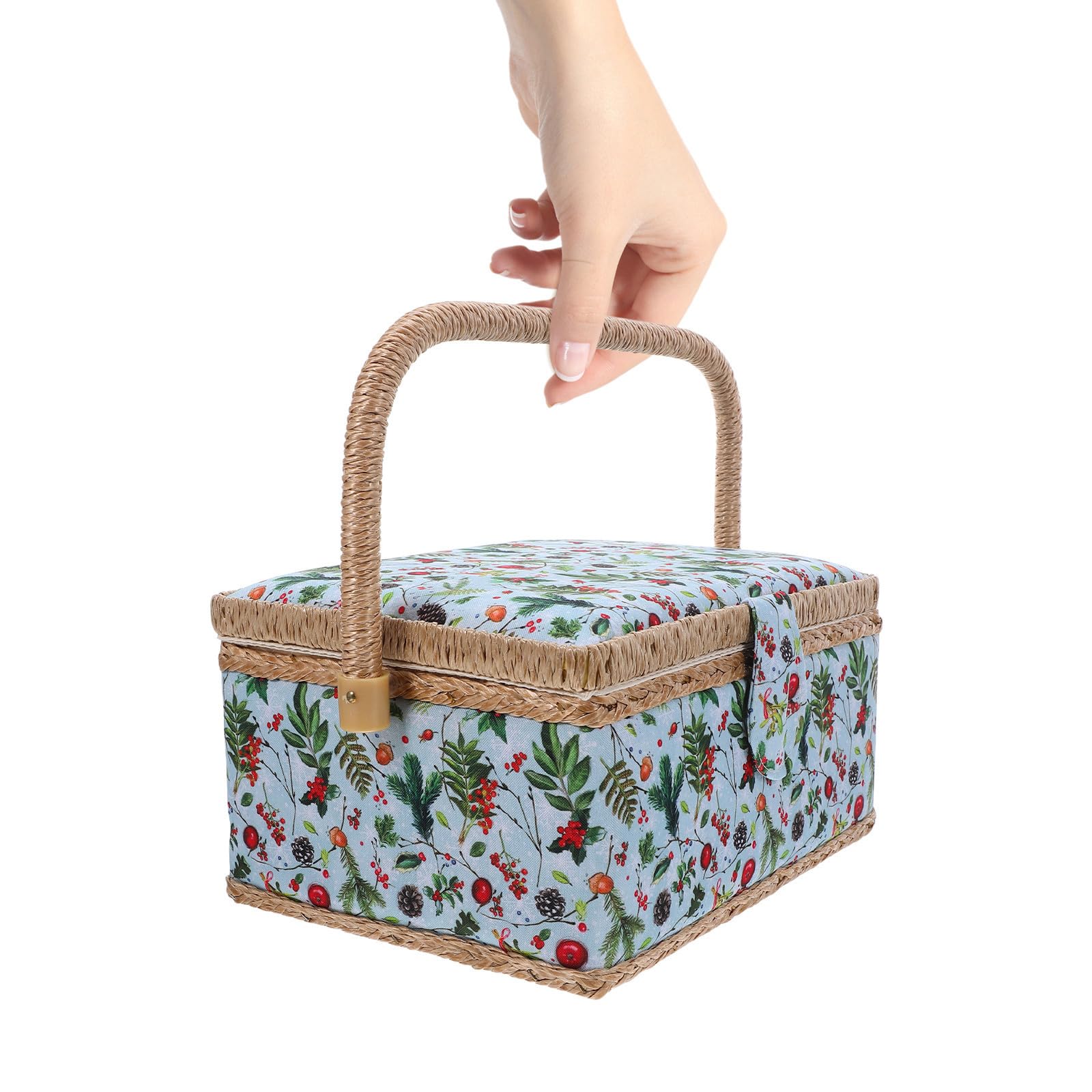 Cesta Navideña para Costura Gran Capacidad, Diseño Portátil y Bordado Elegante, Caja Organizadora de Hilos y Accesorios para Uso en Casa o Viaje