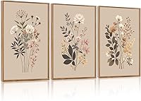 CHDITB Botanical Flower Framed Canvas Wall Art Set of 3 (12x16in) - Rustic Wildflower Prints for Bedroom, Living Room, Office Decor