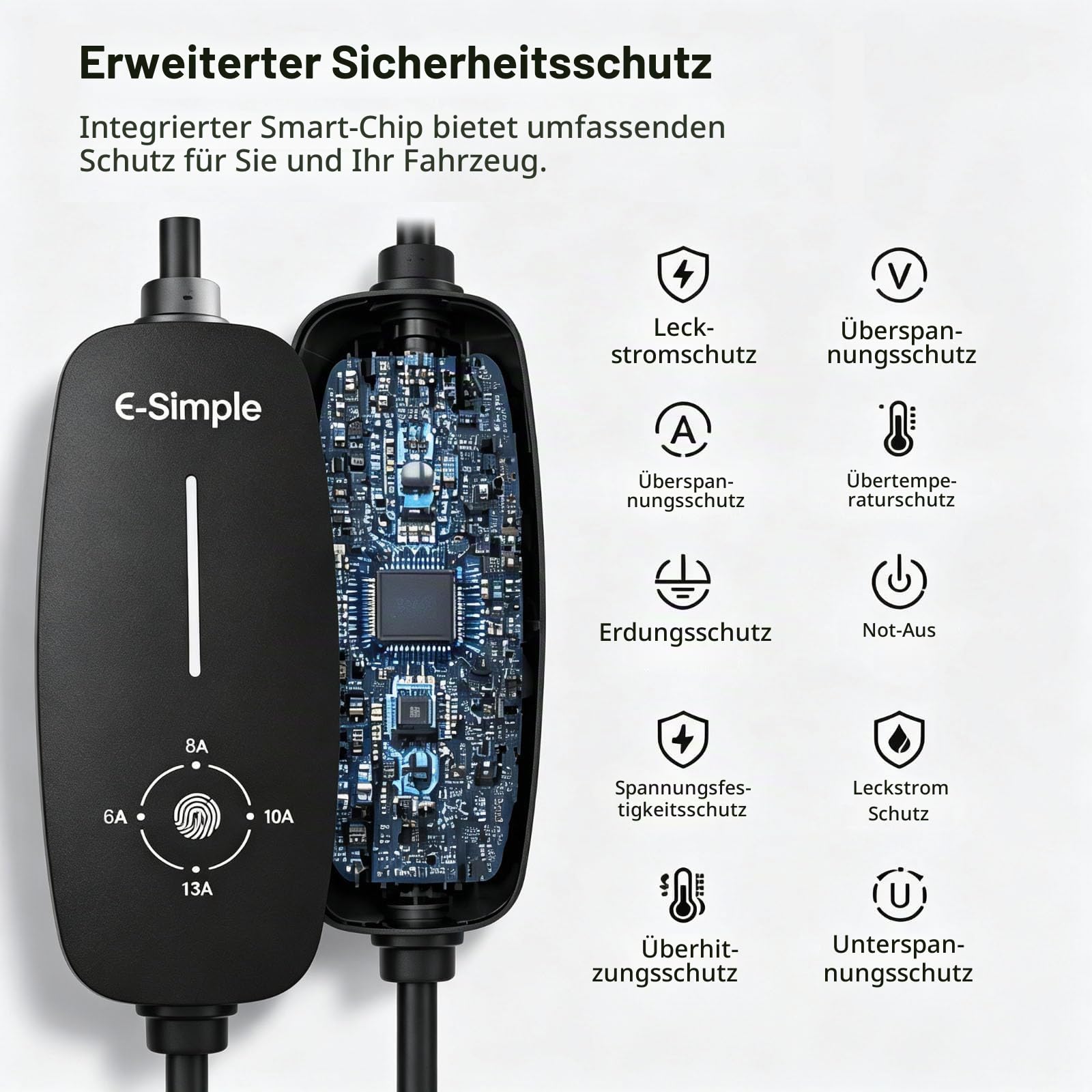 Typ 2 Ladekabel Schuko, 5M, 3KW, 6-13A, EV Ladegerät mit Schuko Stecker 16A