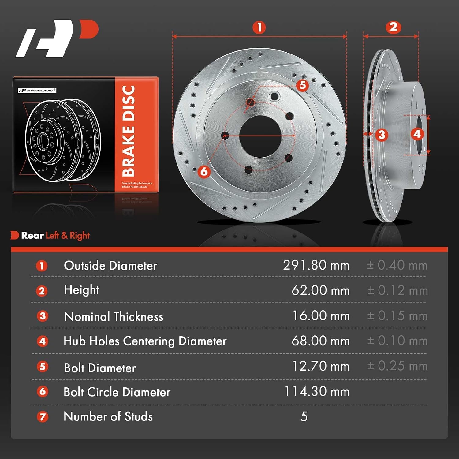 A-Premium 2-PC Set 11.49 inch (291.8mm) Rear Drilled and Slotted Disc Brake Rotors Compatible with Select Nissan and Infiniti Models - Rogue 2008-2020, Juke 2014-2017, Leaf 350Z X-Trail, G35