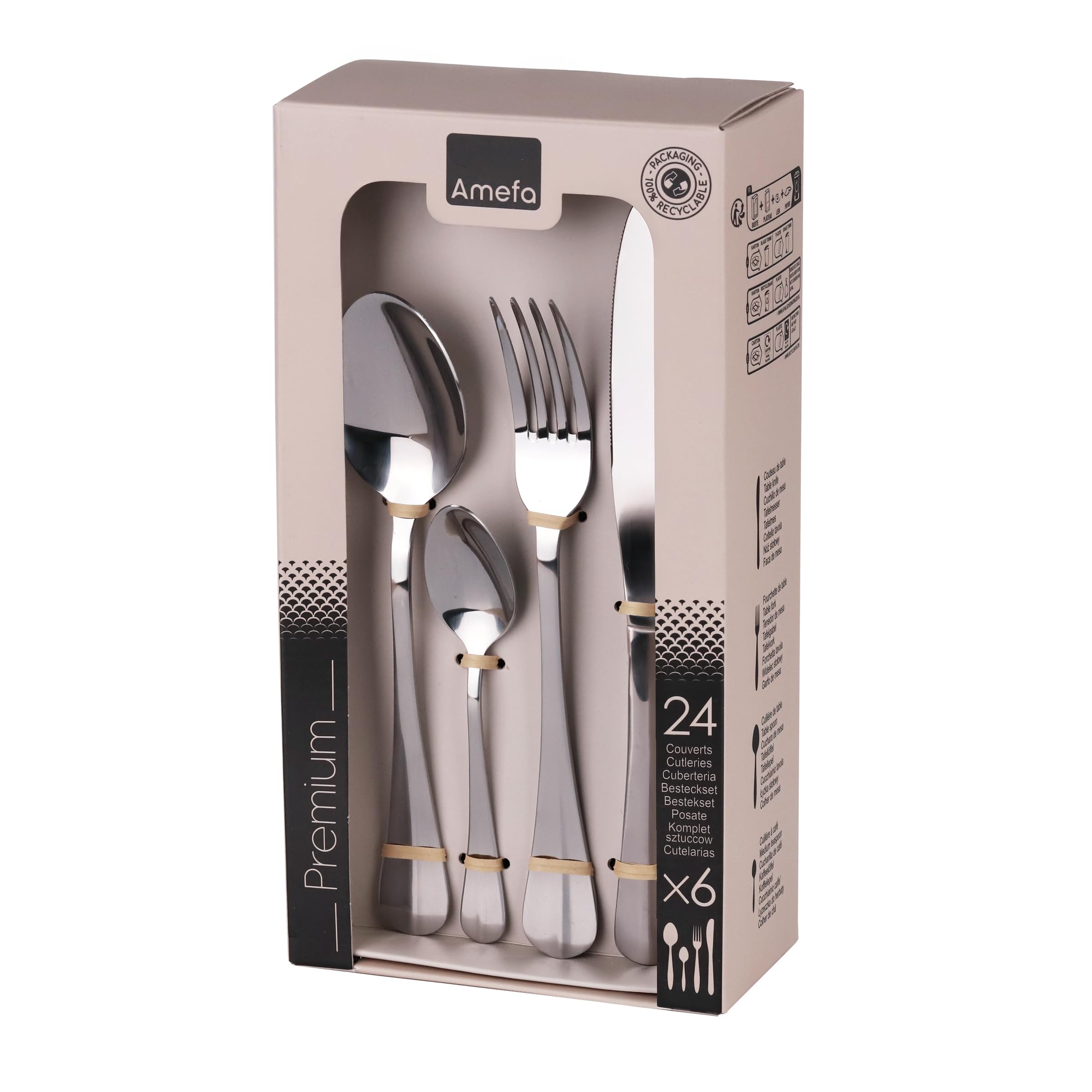 AMEFA Coffret de 24 couverts Gamme Baguette Acier inox