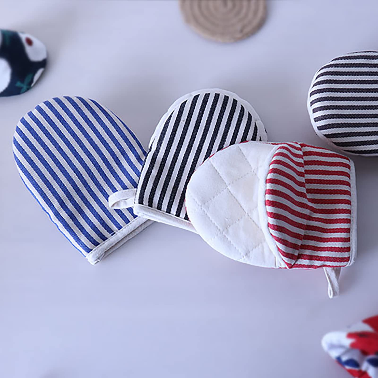 Mini guantes de horno para cocinar, manoplas para hornear, guantes de horno resistentes al calor con lazo para colgar, parrilla, barbacoa, cocina, cocina, hornear, azul, talla única