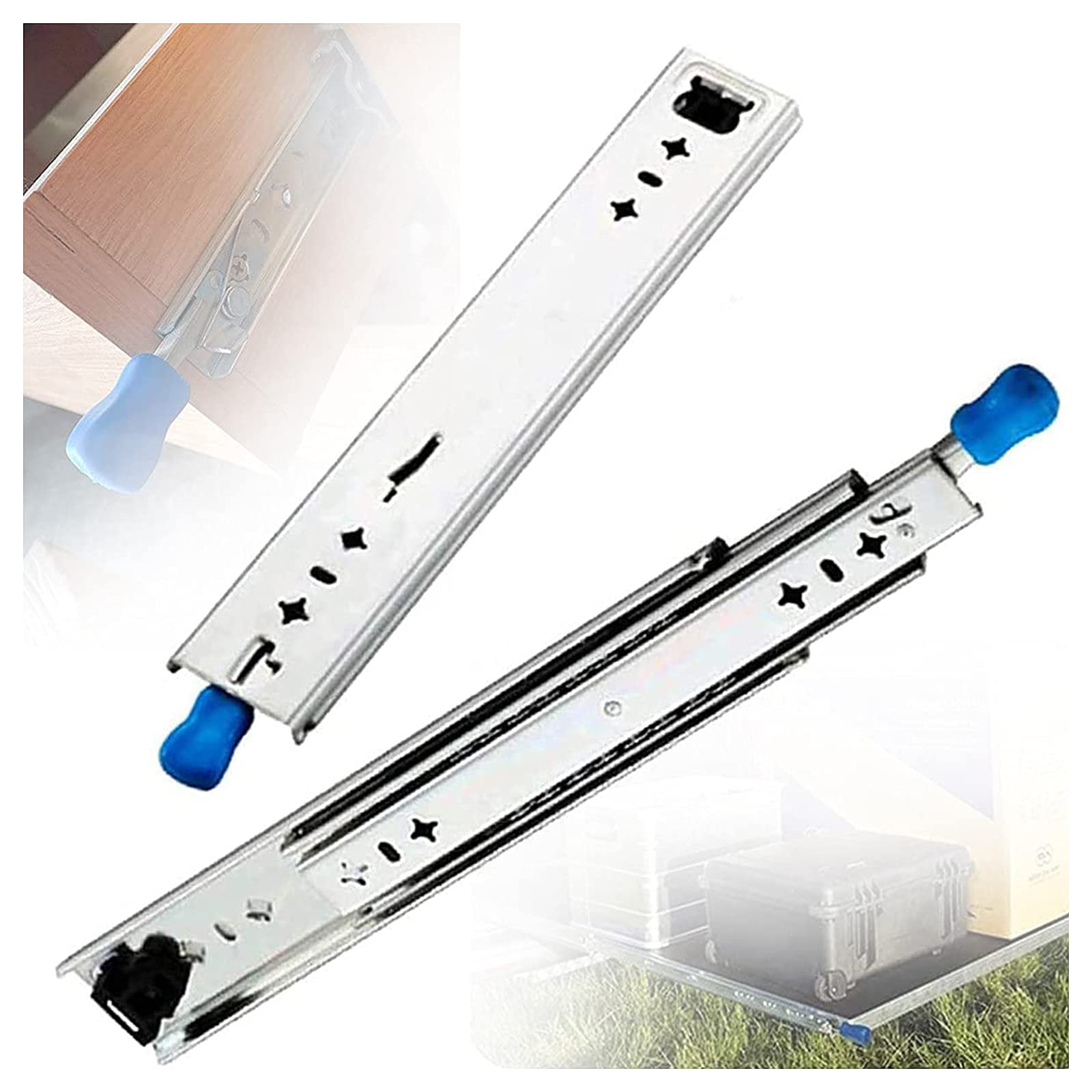 Guías para cajones de servicio pesado con cerradura Guías telescópicas de 300 mm Extensión completa Rieles deslizantes para cajones Capacidad de carga de 120 kg, 1 par, 58 pulg. = 1450 mm (44 pulg. =