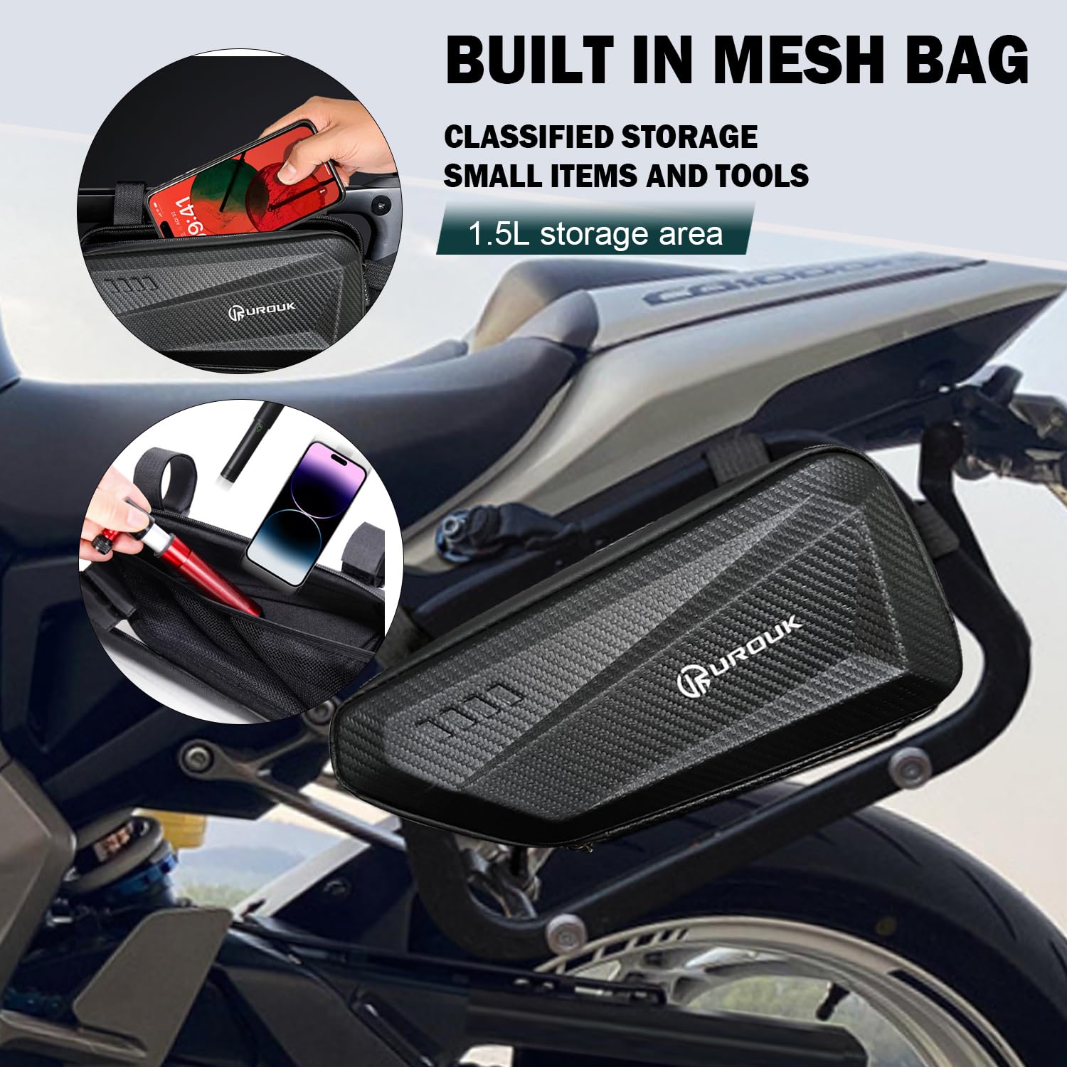 Borse da Sella per Moto 1.5L Universale Borsa Porta Attrezzi per Moto EVA Borsa a Guscio Duro Borsa Impermeabile (Borsa-sinistra)