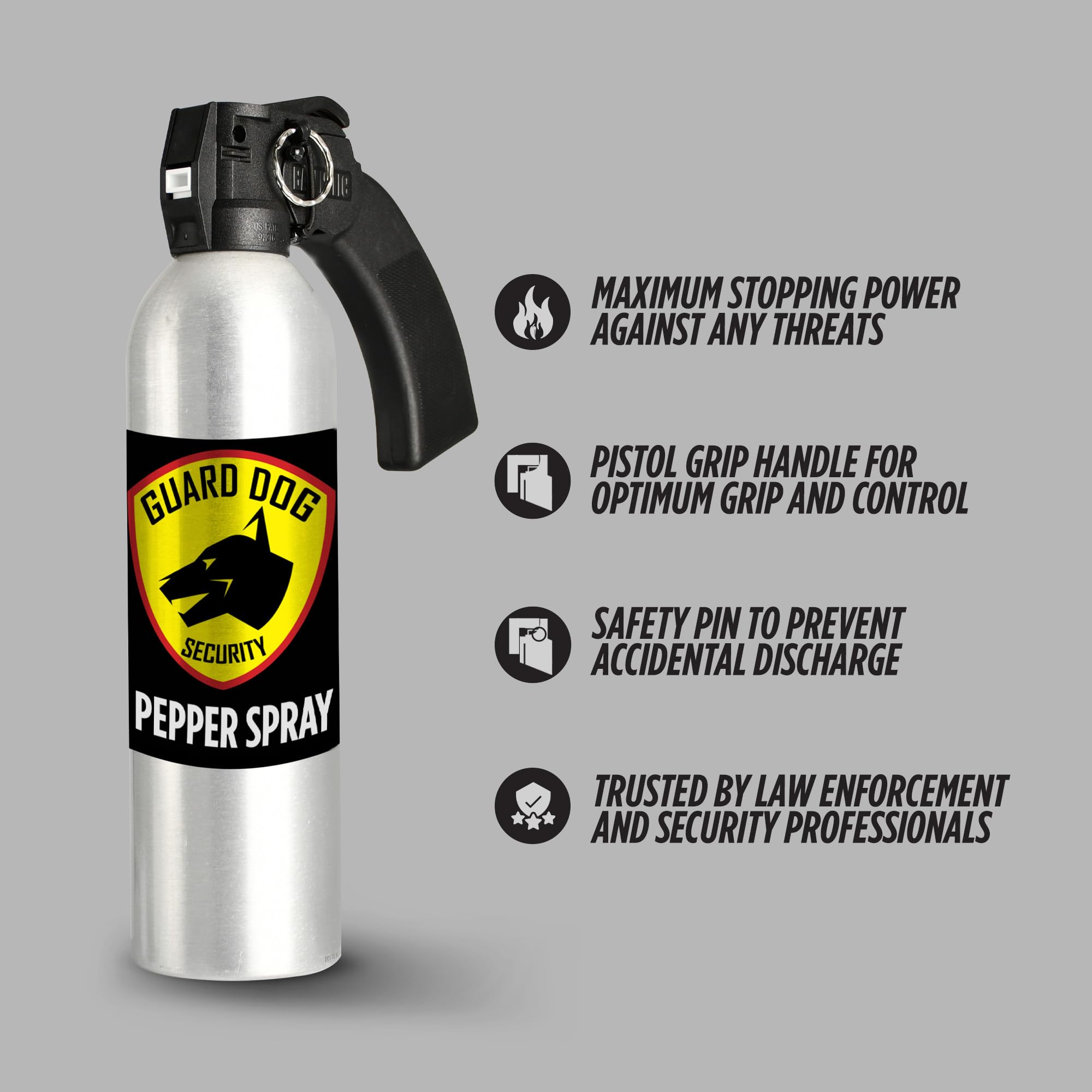 Guard Dog Security Pepper Spray Self Defense 24 oz, Maximum Strength Self-Defense Spray with Pistol Grip, 45-Foot Range, Easy Access Outdoor Personal Protection, Crowd Control