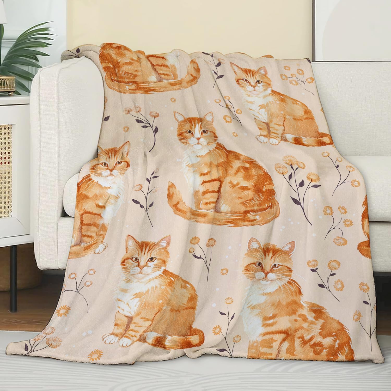 Orange Cat Blanket for Couch, Bed, Sofa - Soft Cozy Throw Blanket for All Seasons - Flannel Plush, Lightweight & Comfy for Adults & Kids - 50'60' - Image 3