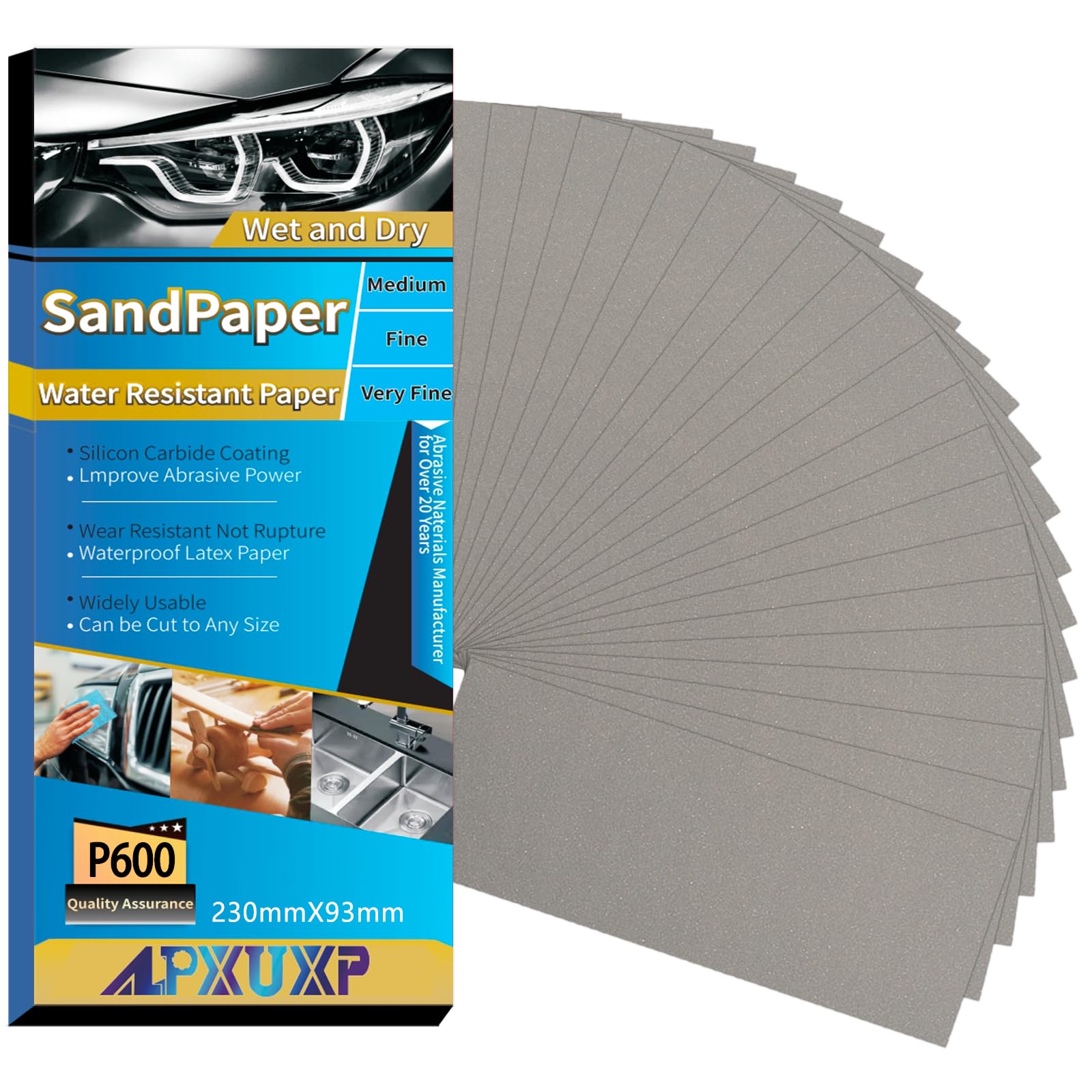 30 Pezzi Carta Abrasiva,Carta Vetrata in Grana 600,Impermeabile Levigatura a Secco e Umido Sandpaper 9 x 3,6 Pollici
