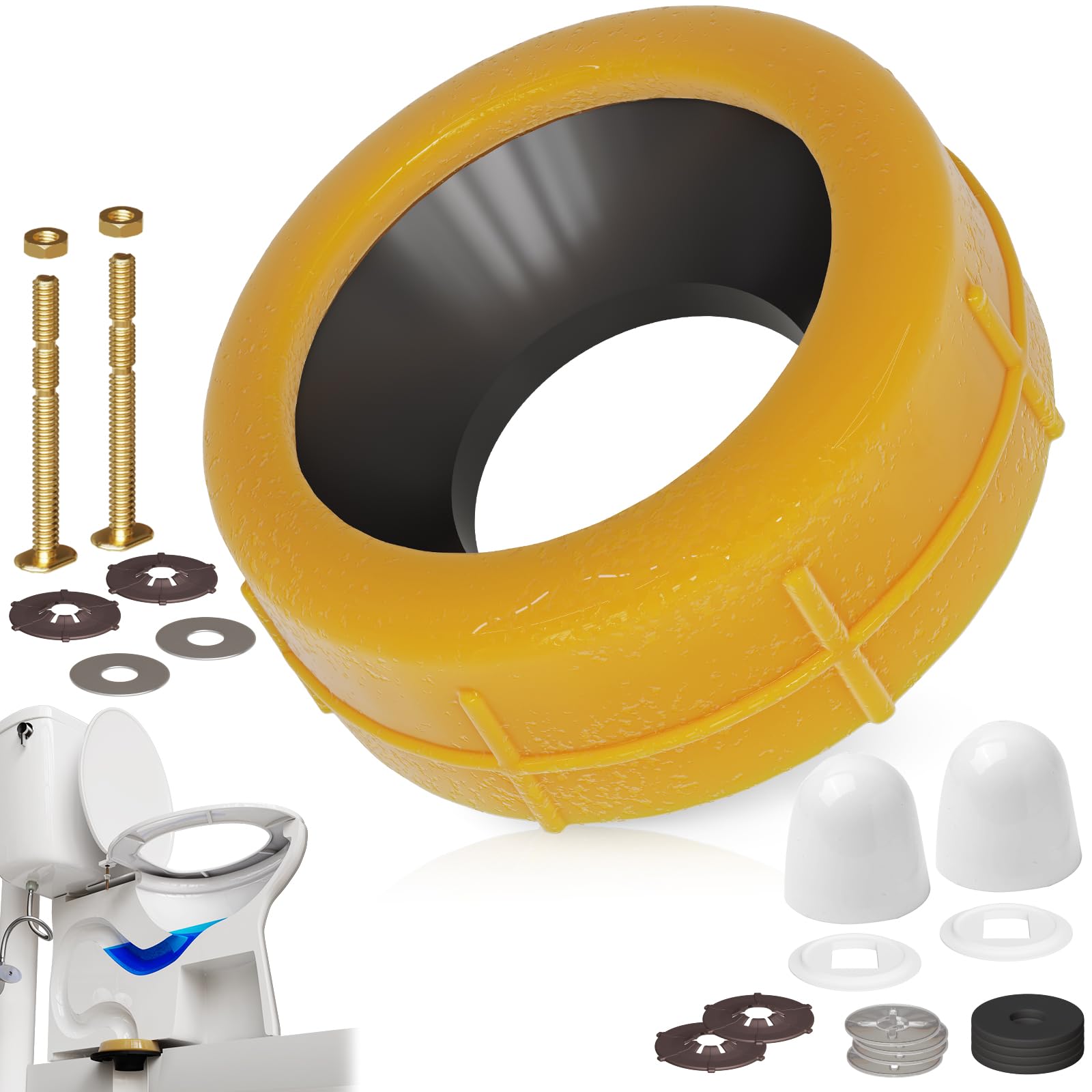 NEEXAN Extra-Thick Toilet Wax Ring Replacement Kit with Bolts & Caps, Wax Ring for Toilet Provides Waterproof & Odor-Blocking Seal, Toilet Wax Ring Compatible with 3-Inch & 4-Inch Drain Pipes