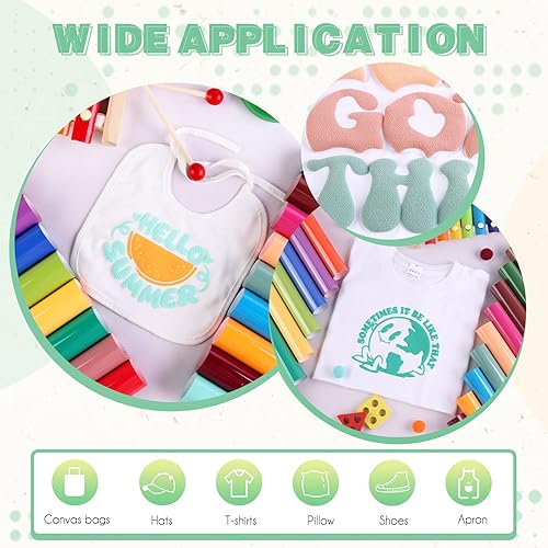 Miniatura 6 de Tintnut Puff Vinyl Heat Transfer - 18 Sheets 12 x 10inches 3D Puff HTV Heat Transfer Vinyl Foaming Puff HTV Colorful Puffy HTV Iron on Vinyl for