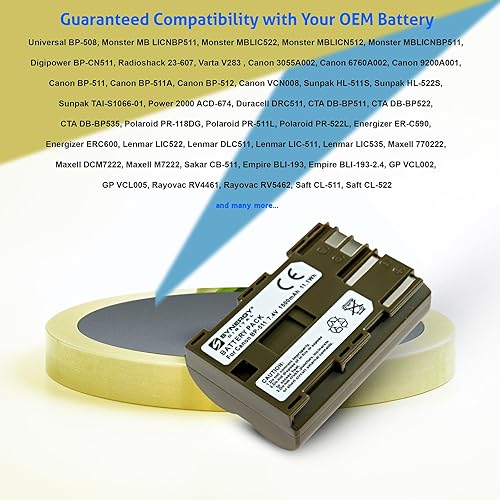 Miniatura 10 de Synergy Digital Baterías para cámara, compatibles con cámara digital Canon EOS 40D, (iones de litio, 7.4V, 1500 mAh), repuesto para batería Canon