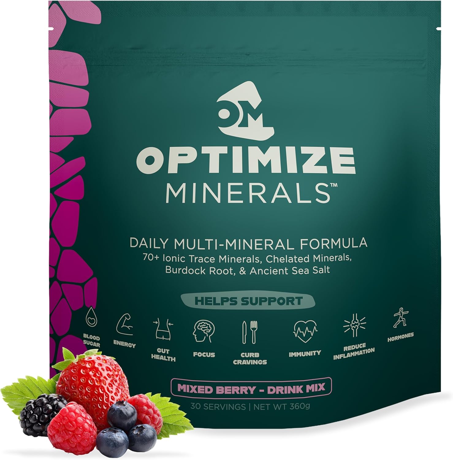Optimize Minerals Multi Mineral Daily Formula – Magnesium, Electrolytes & Trace Mineral Supplement Powder – Gluten Free Vitamins Drink – Mixed Berry, 30 Servings