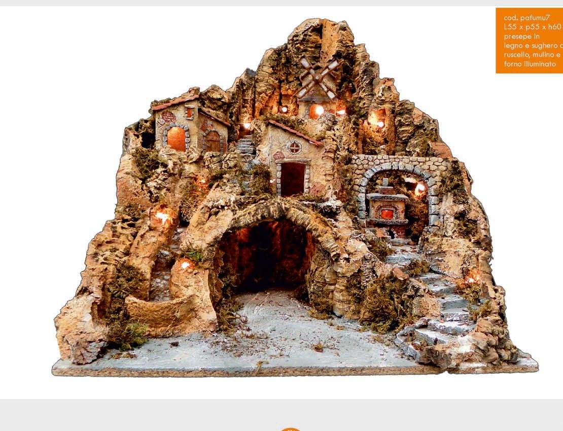 Ciesse PRESEPE in Legno E Sughero con RUSCELLO Mulino E Forno