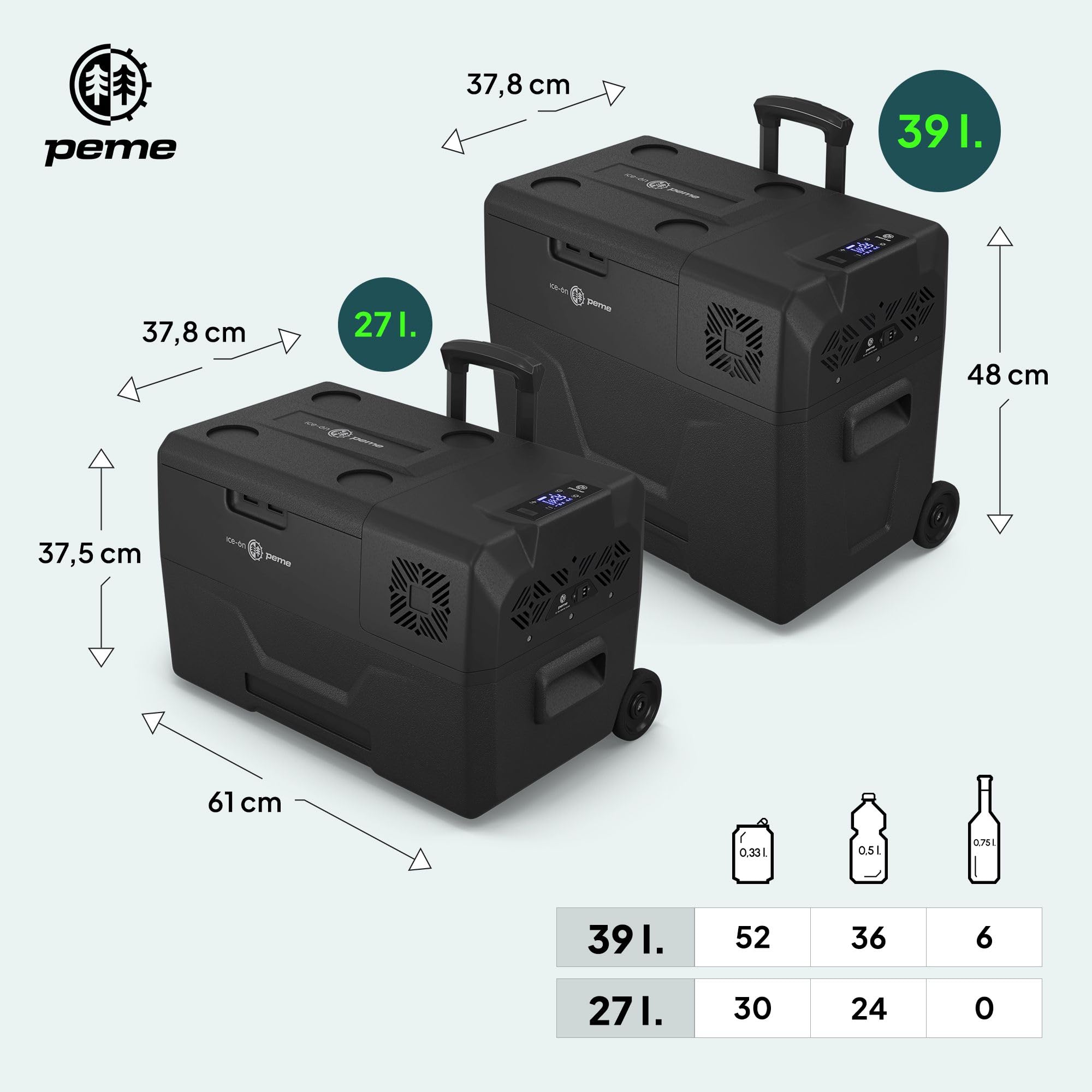Peme Kompressor Kühlbox Auto Elektrisch Kühlschrank Camping Tragbar 12/24V 220-240V 27L 39L Expedition