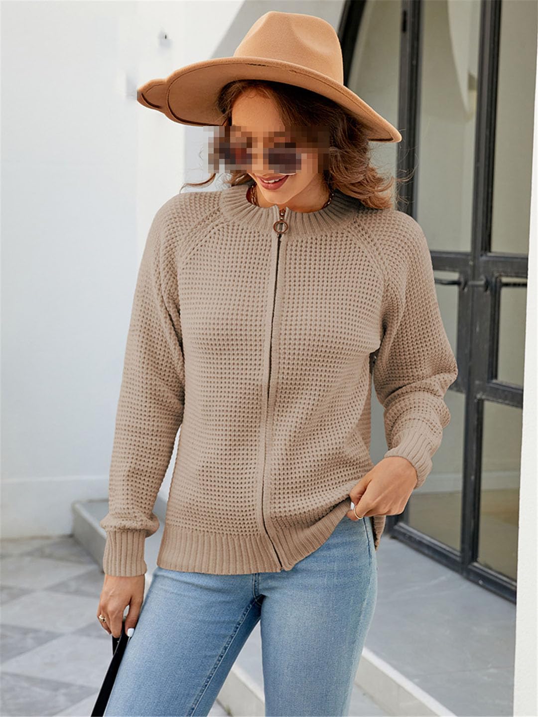 Vogrtcc Cardigan da Donna Maglione O-Collo Cerniera Giacca Casual Cardigan Larghi Maglieria