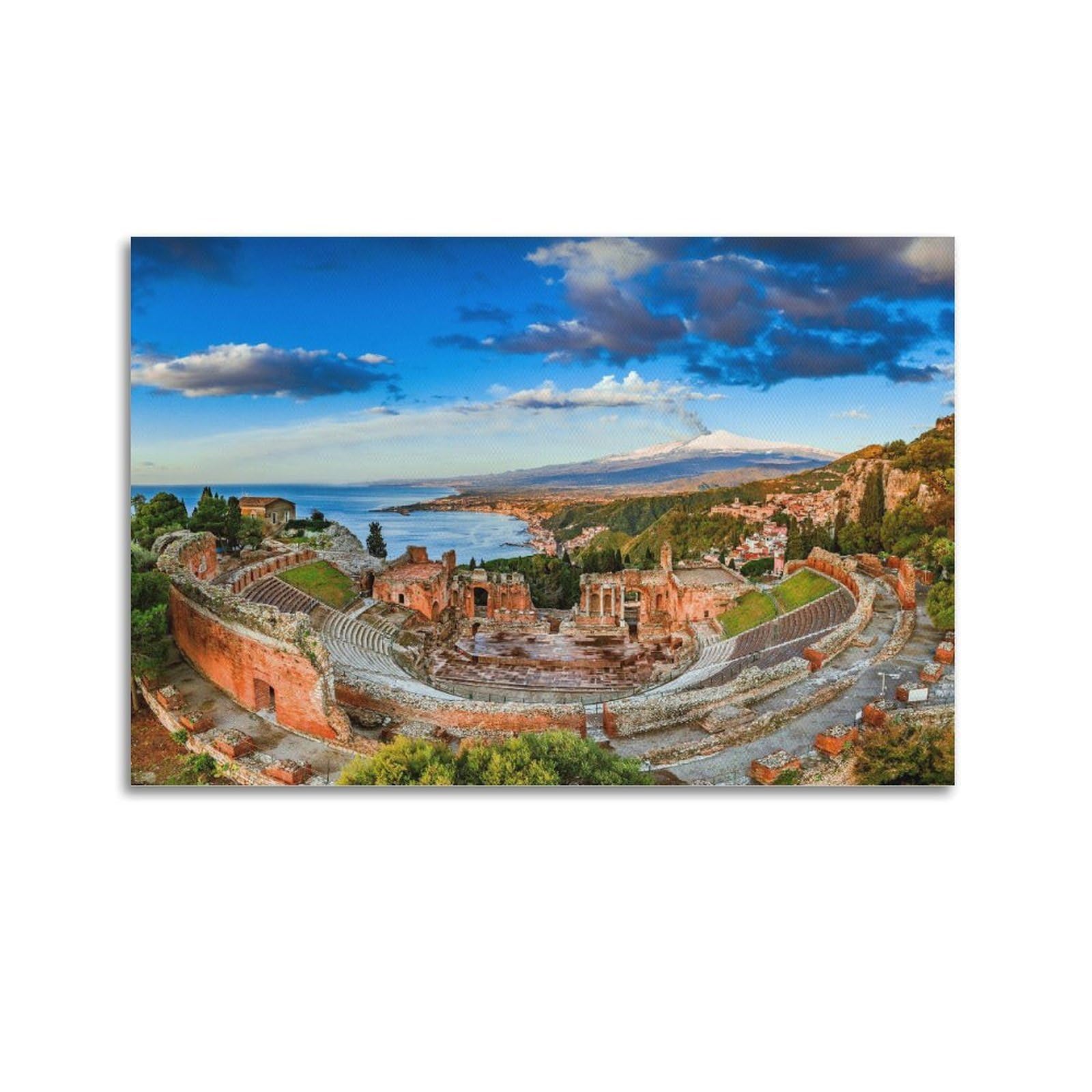 MJZLQN Mural Nature Poster Ancient Theater Taormina Sicily Bing Poster Decorative Painting Canvas Wall Posters And Art Picture Print Modern Family Bedroom Decor Posters 24x36inch(60x90cm)