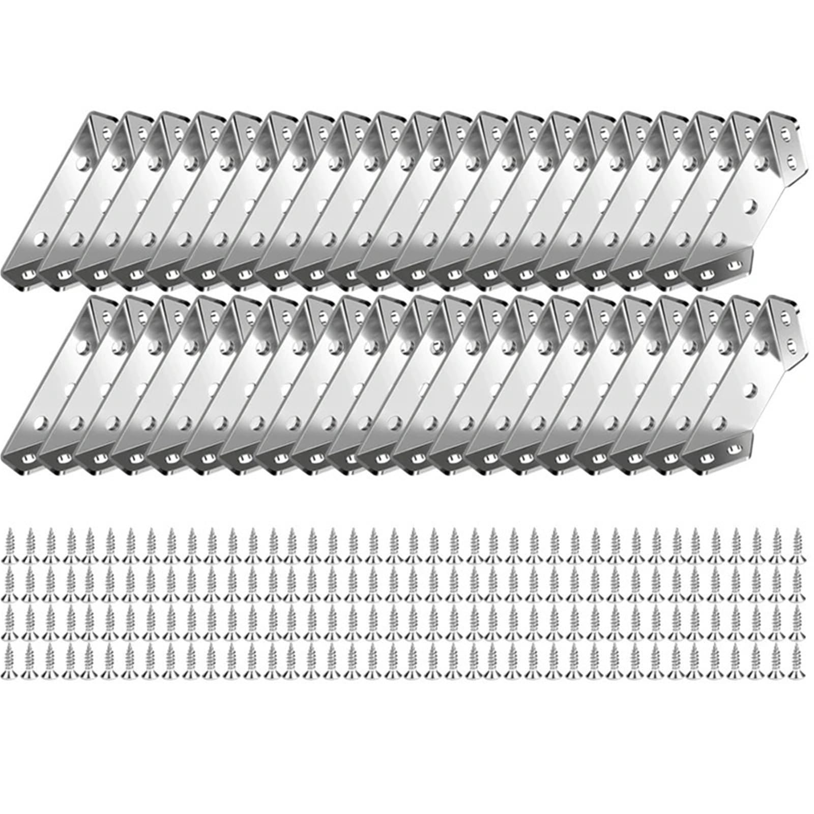 Corner Braces Brackets 3-40set Stainless Steel Angle Bracket with Screws for Cabinet and Shelf Frame Connection(200PCS(40Set))