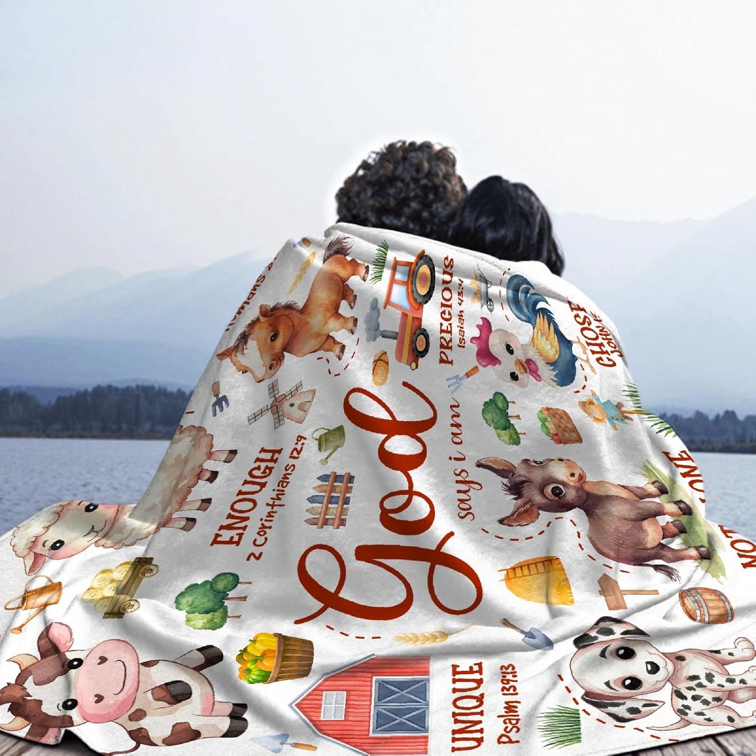 Farm Animal Blanket,Bible Verse Blanket, Christian Gifts, Cow Sheep Horse Chicken Dog Tractor Print Blankets,Cute Religious Gifts for Girls Boys,Farm Animals Lover Room Bed Decoration, 40"x50” - Image 8