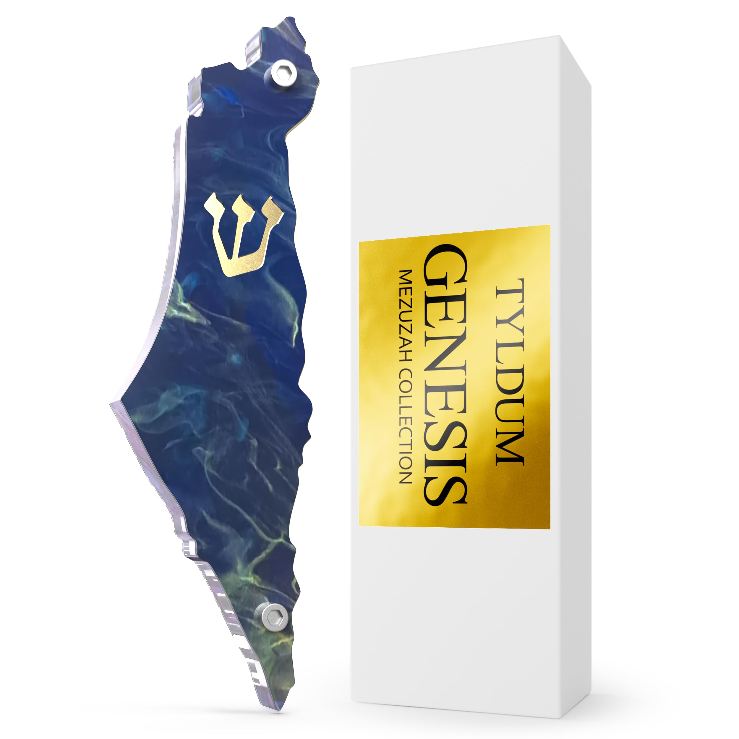 TYLDUM Genesis Mezuzah for Door – Modern Acrylic Mezuzah Case Without Kosher Scroll – Handmade in Canada Judaica Gift, Weatherproof, Jewish (Map, Deep Sea)