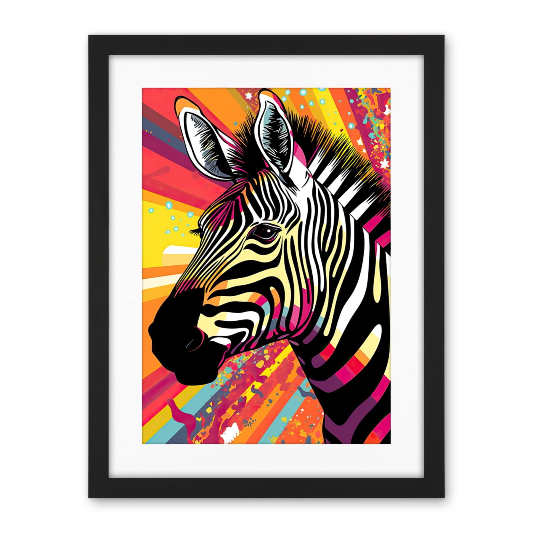 Artery8 Zebra Portrait Vibrant Colourful Stripes Bright Bold Psychedelic Rainbow Artwork Framed Wall Art Print 18X24 Inch