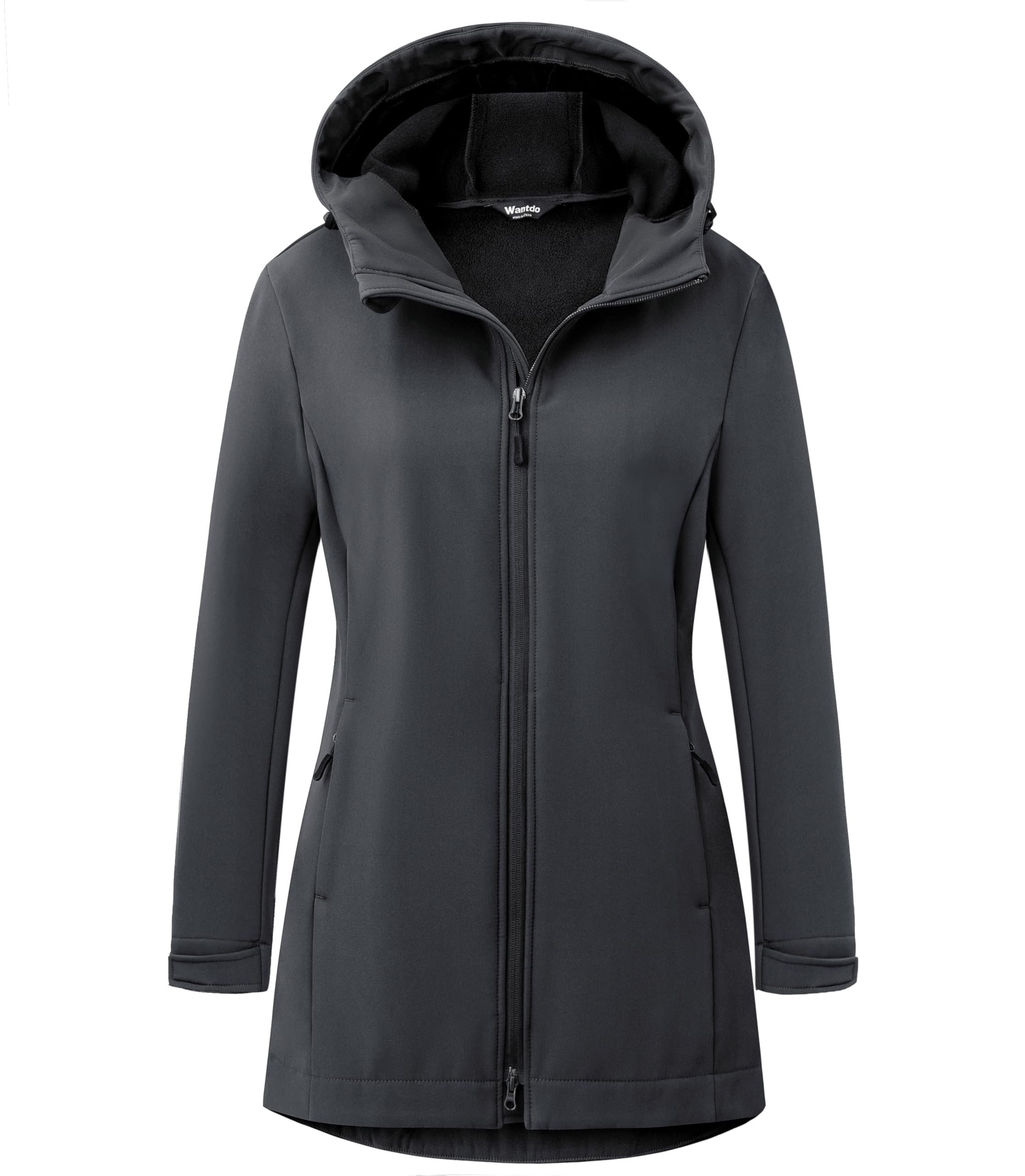 wantdoWomen Softshell Jacket Fleece Lined Hooded Rain Coat Waterproof Windproof Windbreaker Jacket Lightweight Long Coat