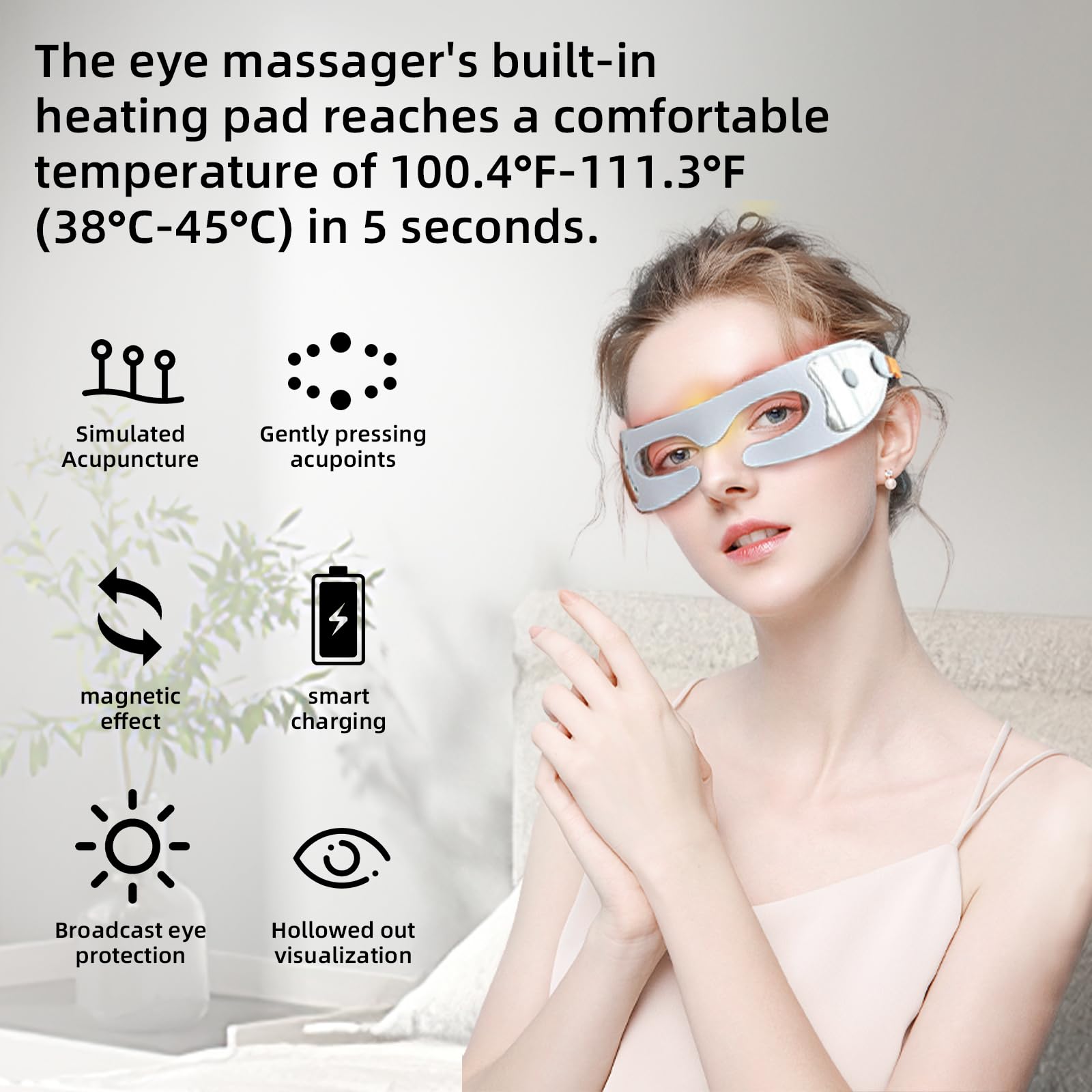 Augenmassagegerät,CEIEVER Mikrostrombrille mit 3 Massagemodi Elektrisches Augenmassagegerät Rotlicht Anti-Falten-Massagegerät für trockene Augen Schlaf