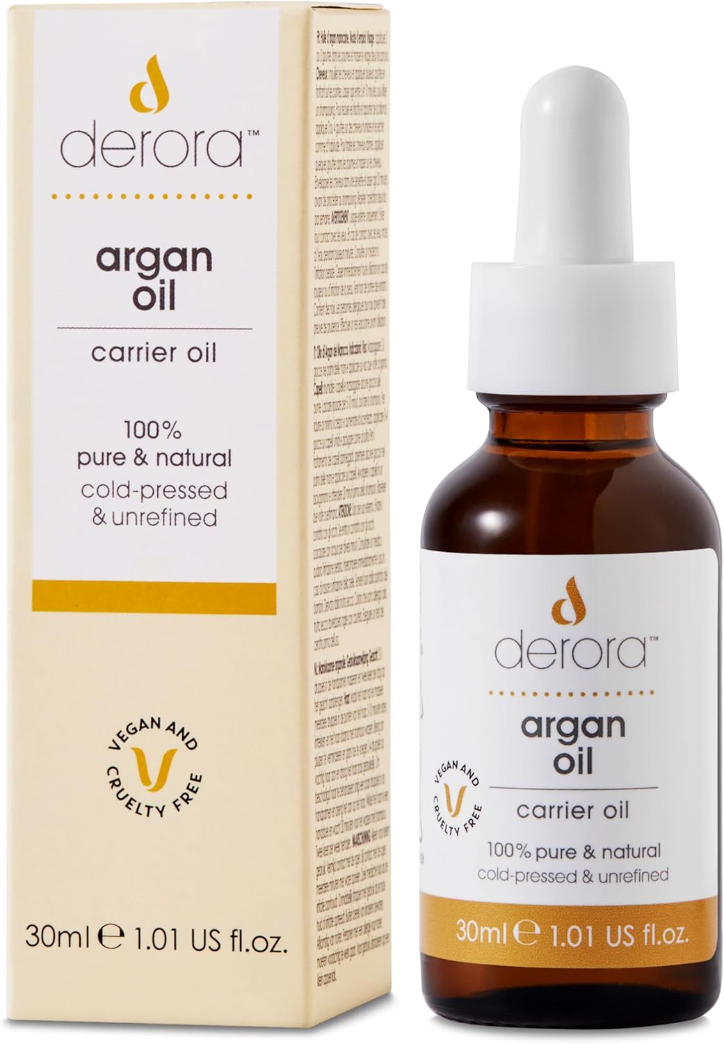Derora Marokkaanse arganolie, verzorgt huid, haren en nagels, anti-veroudering, 100% zuiver, koudgeperst en ongeraffineerd, natuurlijk, antioxidant en rijk aan omega 6 & vitamine E (30 ml (1 stuks)