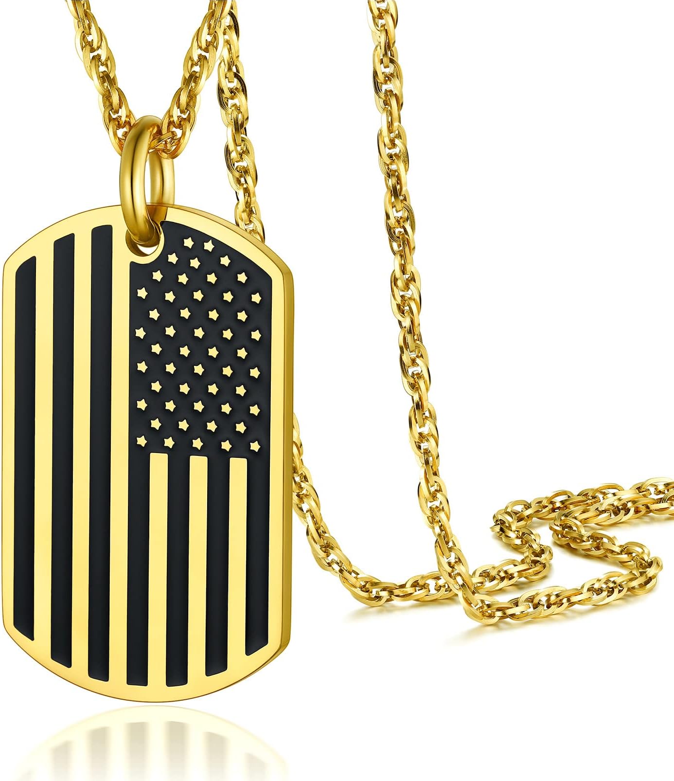 American Flag Necklace for Men, USA Flag Eagle/Cross Pendant, Stainless Steel Dog Tag Necklace, US Patriotic Jewelry, 22"-24" Adjustable, Come with Box