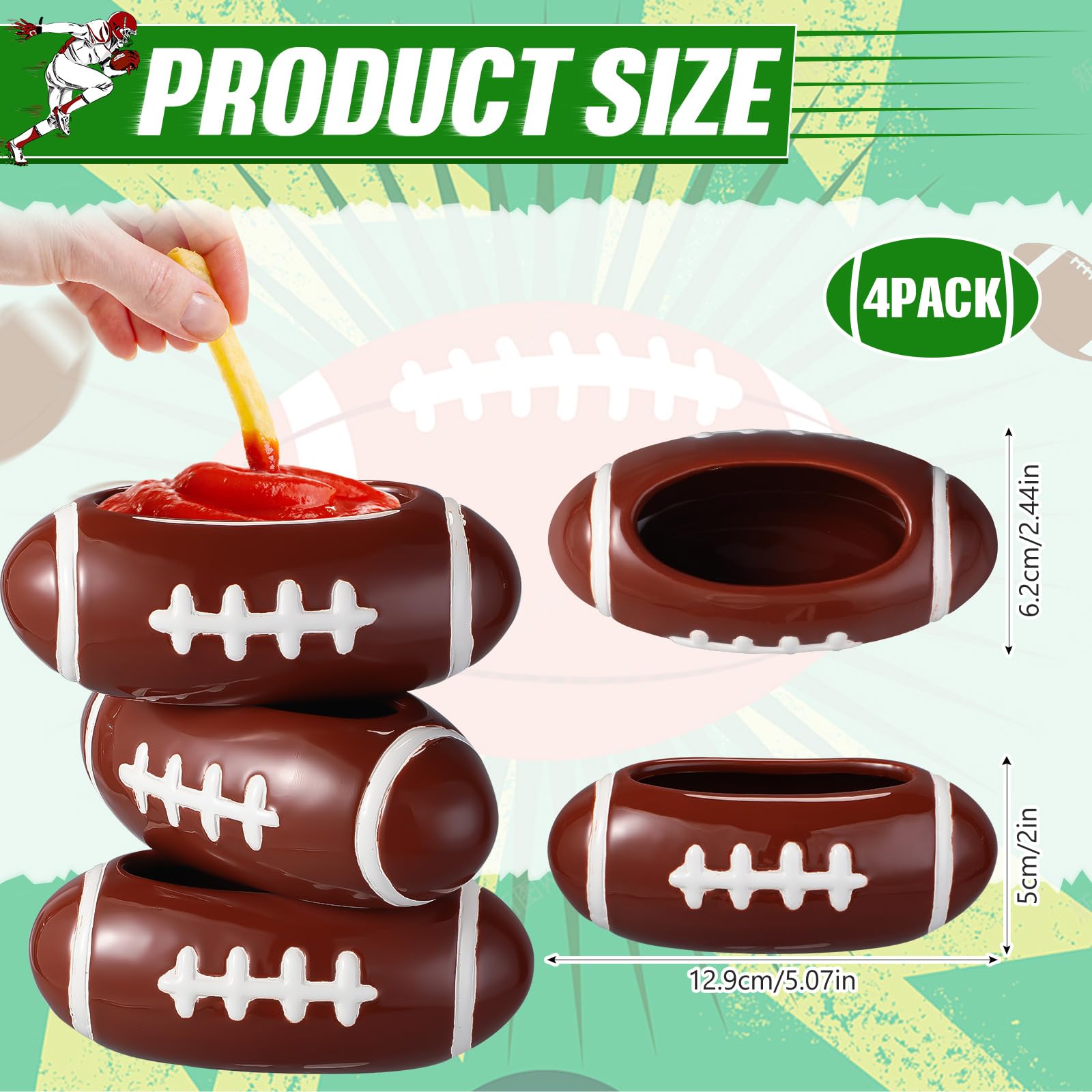 Layhit Football Shaped Ceramic Dip Bowls - Set Of 4, Perfect For Game Day Parties & Tailgating