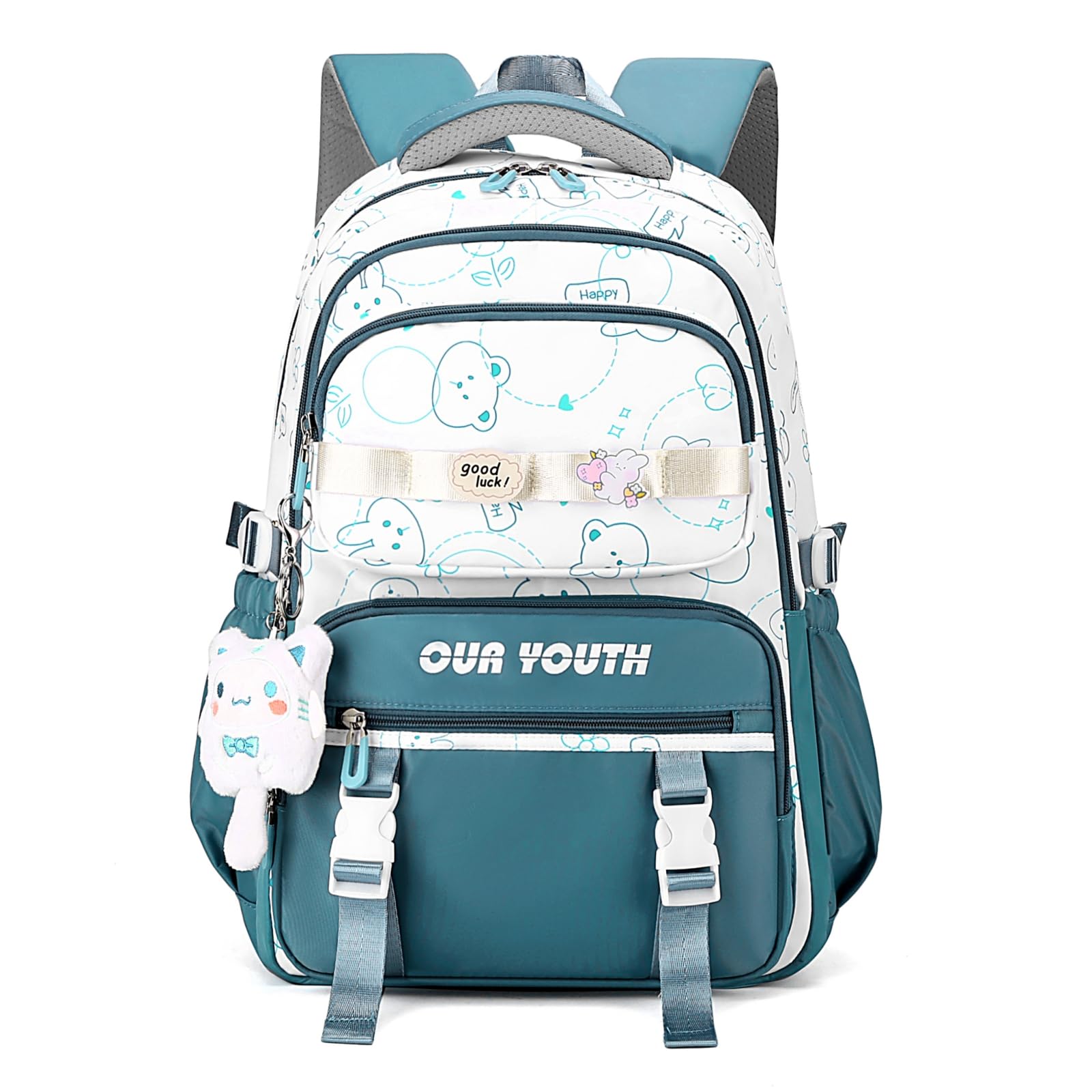 IvyH Mochila Escolar Niña Kawaii - Mochila Colegio Ligera e Impermeable con 32 Litros de Capacidad para Niñas Adolescentes de 8 a 16 Años, Fabricada de Nailon, Incluye Colgante Adorable, Azul