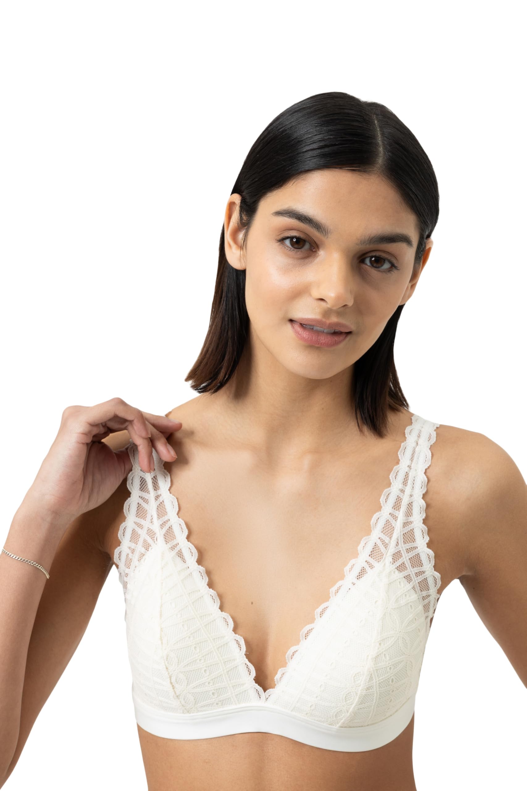 Mey Damen Triangle-BH: Bügellos, Blickdichte Cups, Elastisches Unterbrustband, Verführerische Spitze, Haken-Ösen-Verschluss, 4-fach verstellbar, Serie Poetry Temptation