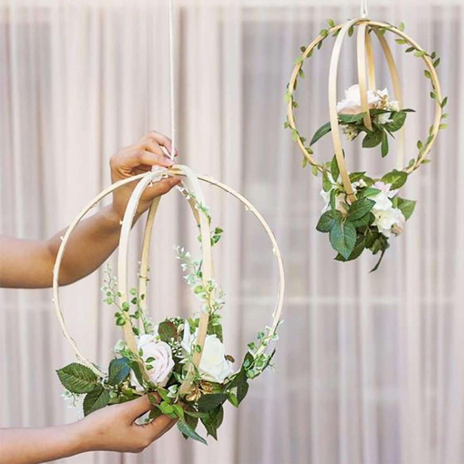 Wekuw 12 Piezas Aros de Madera, Bambú Aros para Atrapasueños, Aros Anillos de Madera para Decoración de Coronas Atrapasueños, Bricolaje Navidad o Guirnalda de Boda Dream Catcher Wall Craft