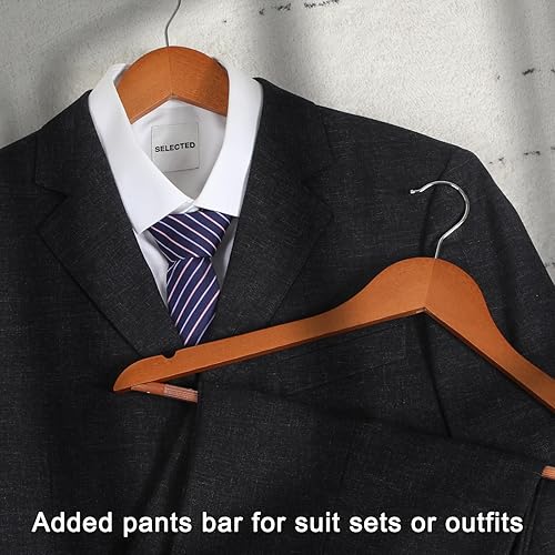 Miniatura 26 de TOPIA HANGER Perchas de Madera para Abrigos Paquete de 30, Perchas de Madera Vintage para Trajes con Barra Antideslizante para Pantalones, Gancho