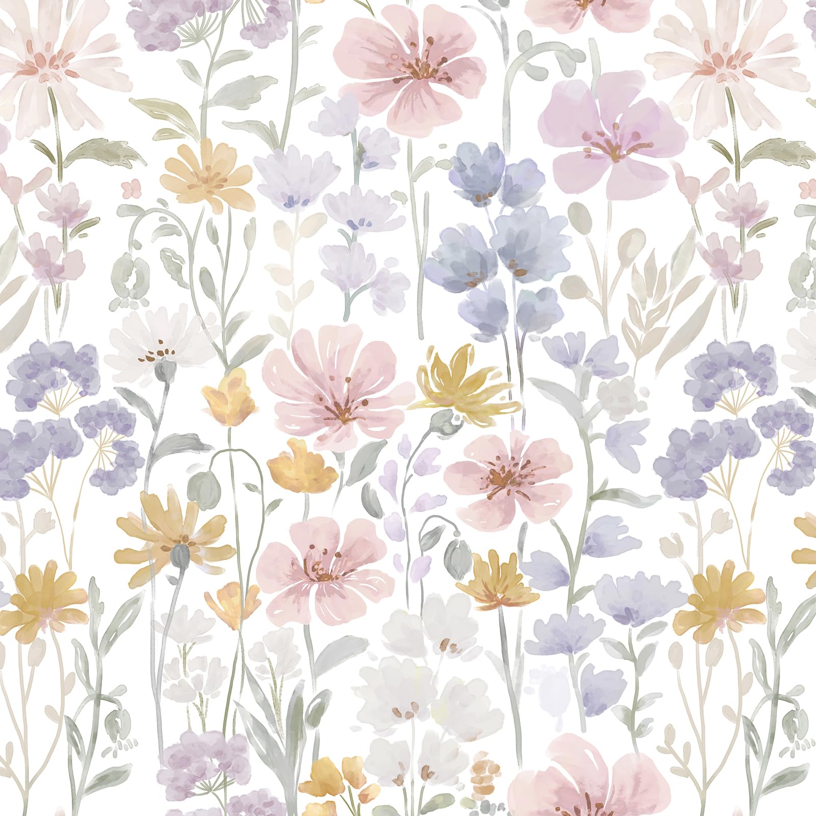 CiCiwind Self Adhesive Wallpaper White Pink Floral Contact Paper 17.32''×118.11'' Peel and Stick Wallpaper Watercolour Wildflower Stick on Wallpaper Waterproof Vinyl Wrap for Wall Furniture