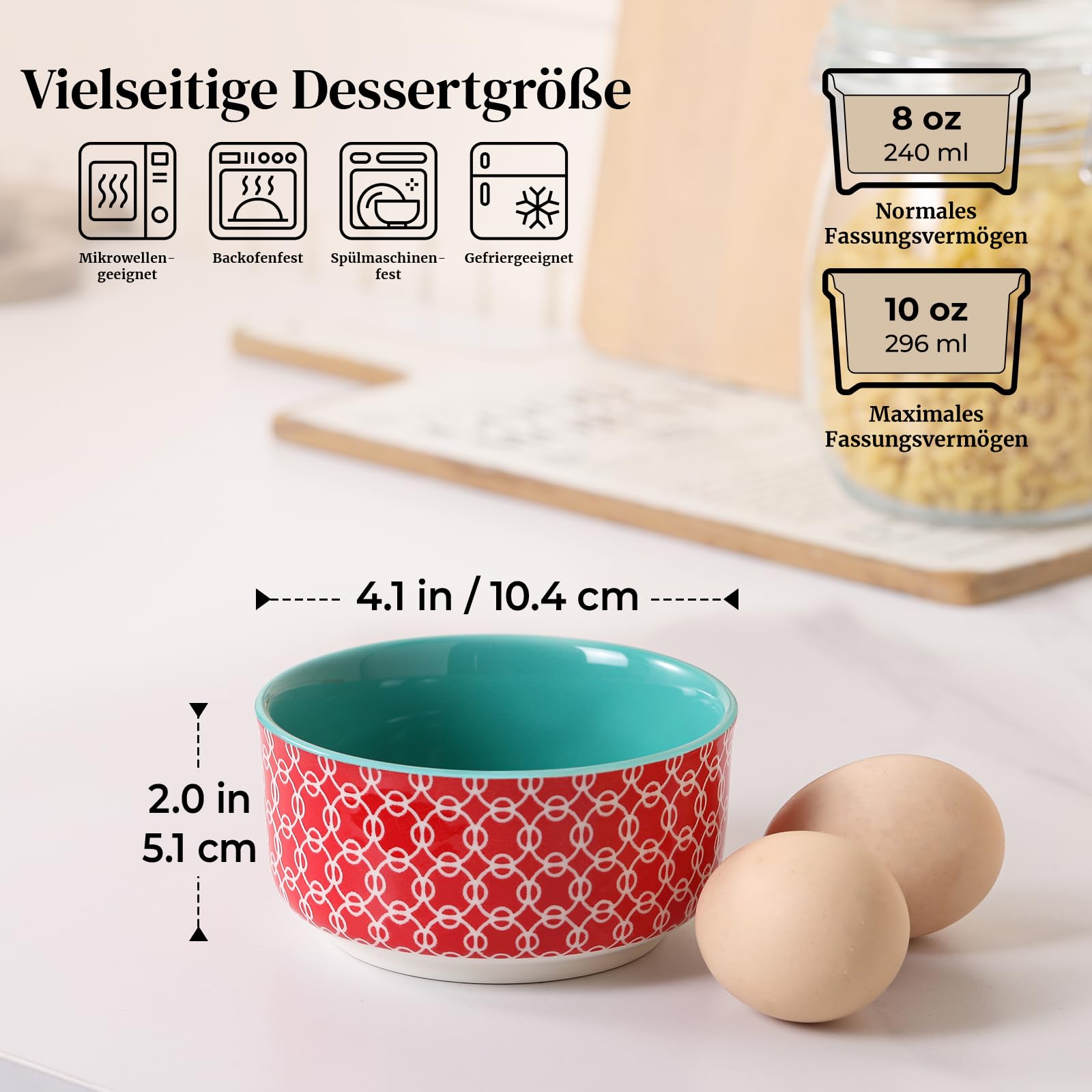 DOWAN Creme Brulee Schälchen 6er Set, 235 ml Porzellan Souffle Förmchen Backofenfest, Kleine Auflaufform, Ragout Fin Schalen, Mikrowellen-, Airfryer- und Spülmaschinenfest, Ø 10,5 cm Mehrfarbig