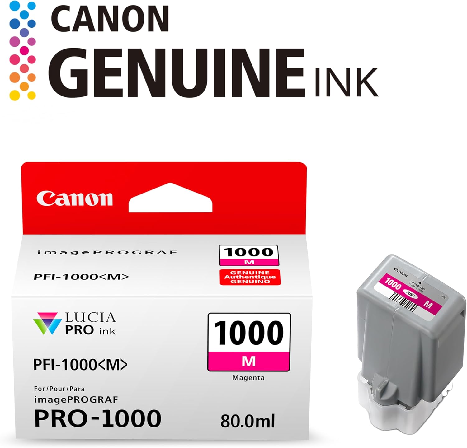 Canon PFI-1000 Genuine Magenta Ink Tank, Compatible with ImagePROGRAF PRO-1000 Printers