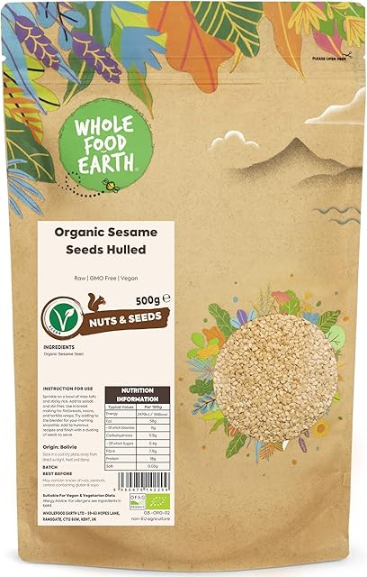 Wholefood Earth Organic Sesame Seeds Hulled 500g Raw | GMO Free | Vegan | Certified Organic
