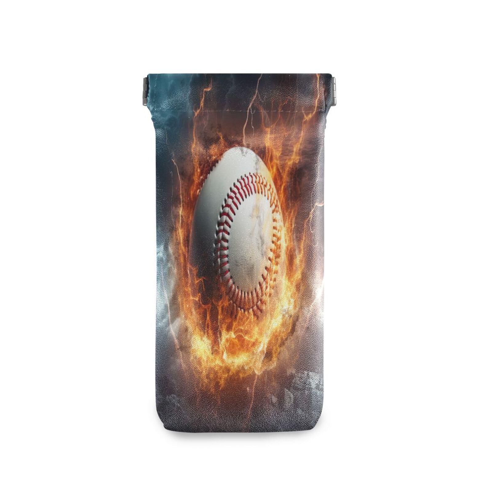 FLildon Fire Baseball Lightning Eyeglasses Pouch Squeeze Top Sunglasses Case Soft PU Leather Eyeglass Bag for Men Women