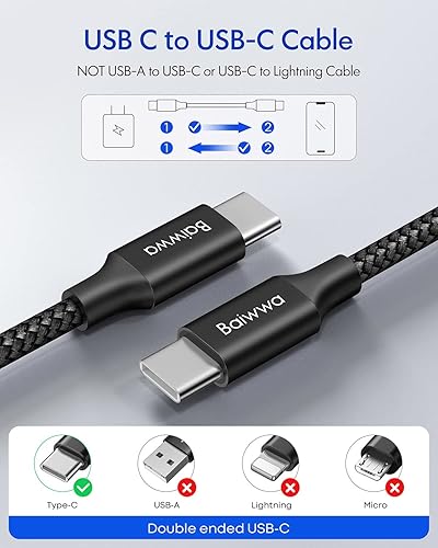Miniatura 8 de Cable USB C a USB C de 20 pies, súper largo de 60 W USB 2.0 tipo C a C, cable de alimentación trenzado (sin datos) compatible con Samsung Galaxy,