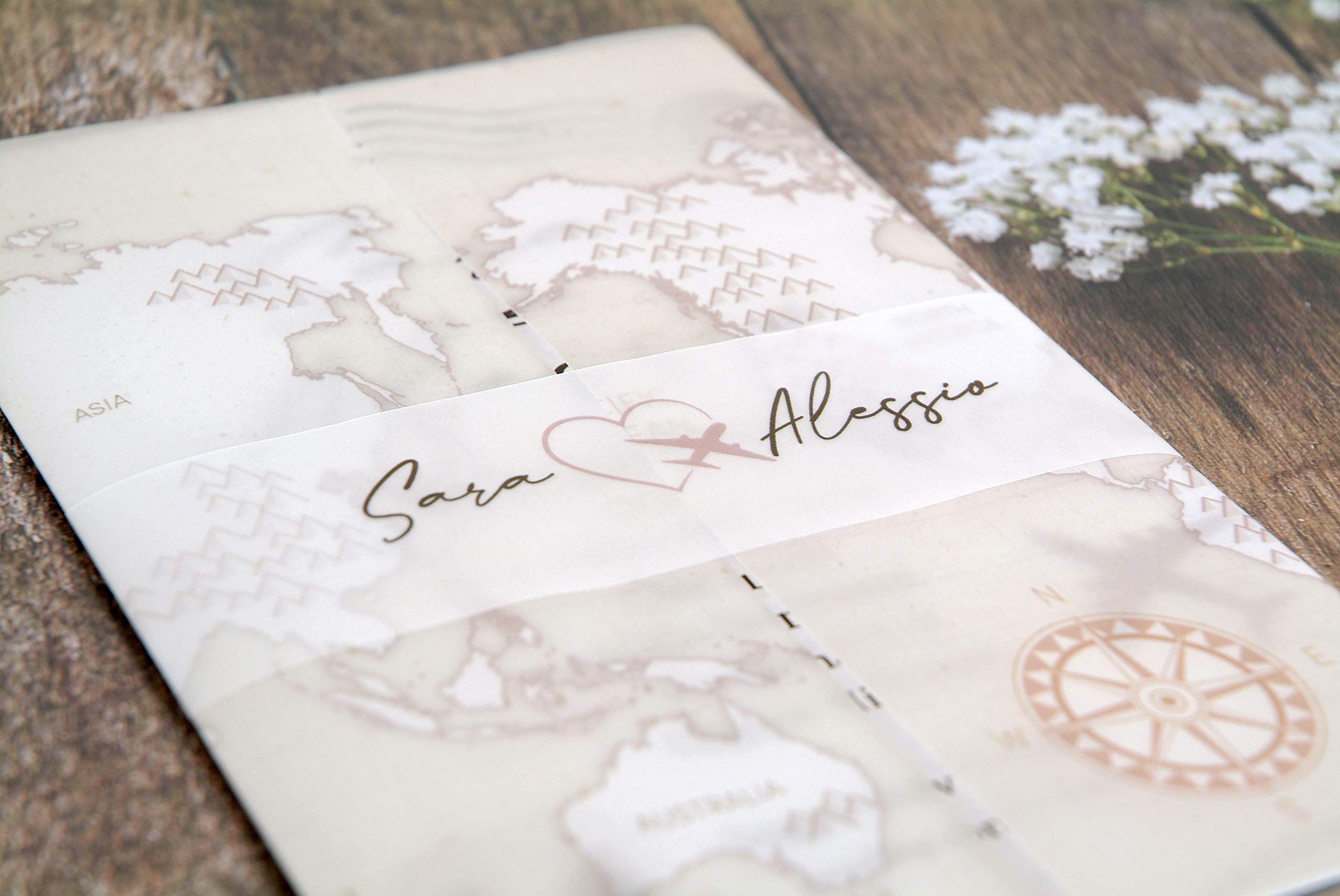 Partecipazioni matrimonio personalizzate vellum - inviti nozze con carta traslucida viaggio 10 pezzi