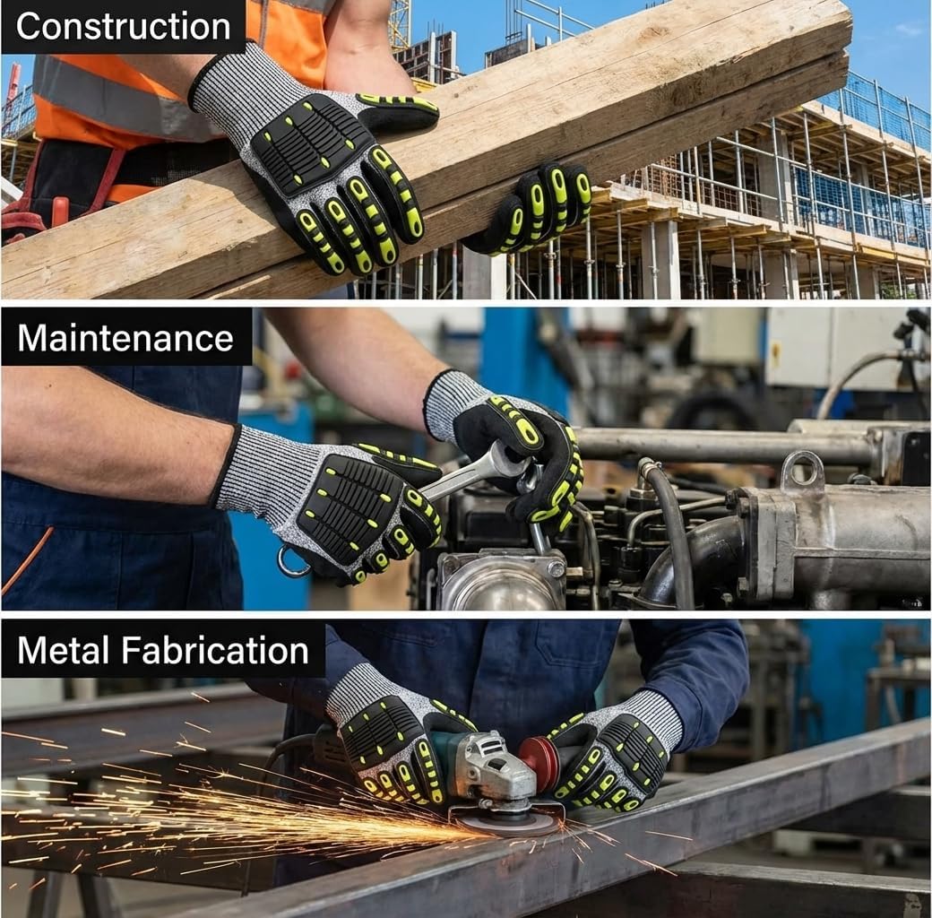 Impact Protection Gloves,Level5 Cut Resistant Work Gloves,Nitrile Coated Heavy Duty Work Gloves, Anti Vibration Gloves For Men,Women(1Pair,Large) - Image 7