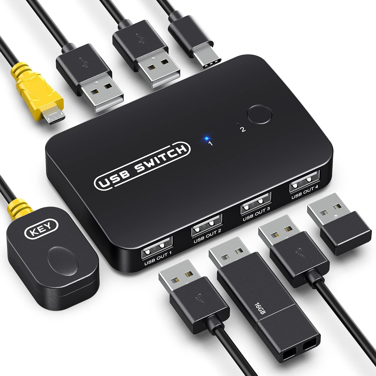 Tobo USB Switch Selector 2 Computers Sharing 4 USB Devices, USB 2.0 Peripheral Switcher Box for PCs Mouse Keyboard Scanner Printer with One Button Switch, Include Cables TD-1157H-image-9