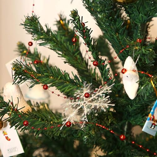 Miniatura 7 de Pangda Guirnalda de cuentas de árbol de Navidad de 65.6 pies, cadena de hilos de perlas de plástico para decoración de bodas de Navidad (rojo)