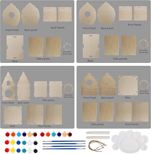 Miniatura 3 de Glintoper Juguetes de madera para niños, paquete de 4 unidades de bricolaje para casa de pájaros, rompecabezas de pintura, montaje de madera,