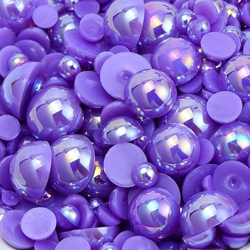 1000 perlas planas de 0.157 in, 0.236 in, 0.315 in, 0.394 in, 0.472 in, 0.551 in, violeta, morado, AB medias perlas para manualidades, vasos,