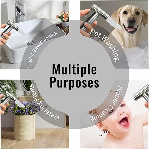 Miniatura 2 de Pulverizador de bidé de mano para inodoro, juego de rociadores de bidé de baño portátil de acero inoxidable con control de presión de agua, rociador