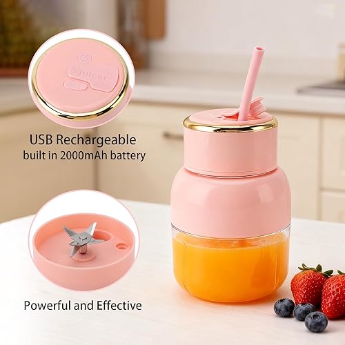 Miniatura 3 de Licuadora portátil recargable por USB, licuadora de jugo de 27.1 fl oz con 6 cuchillas, mini licuadora fresca para deportes, viajes, gimnasio,