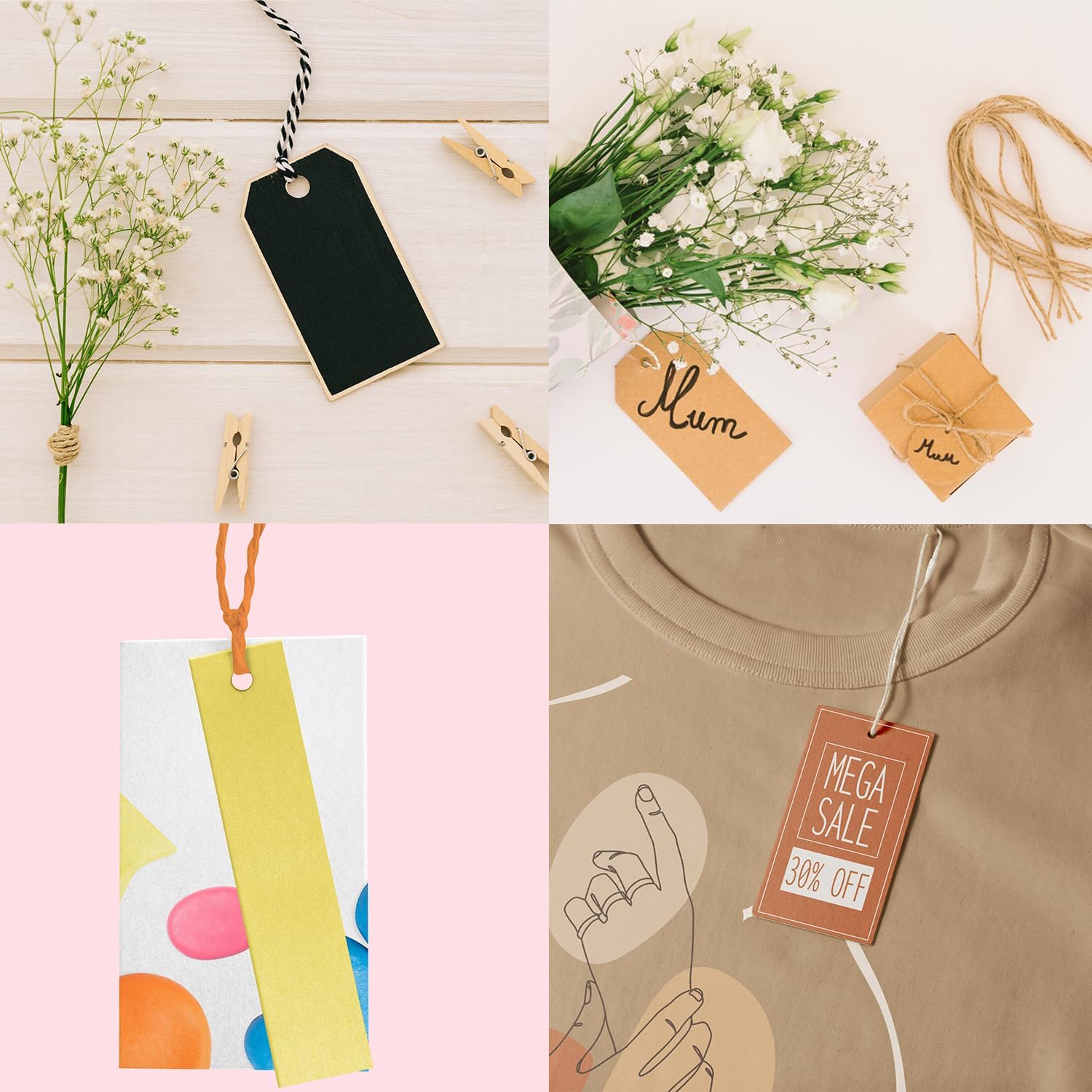 50-500PCS Personalized Hang Tags with Your Text and Logo, Labeling Tags for Arts and Crafts, Jewelry, Sales, Merchandise, Gift Wrap Tags for Small Business (300PCS)