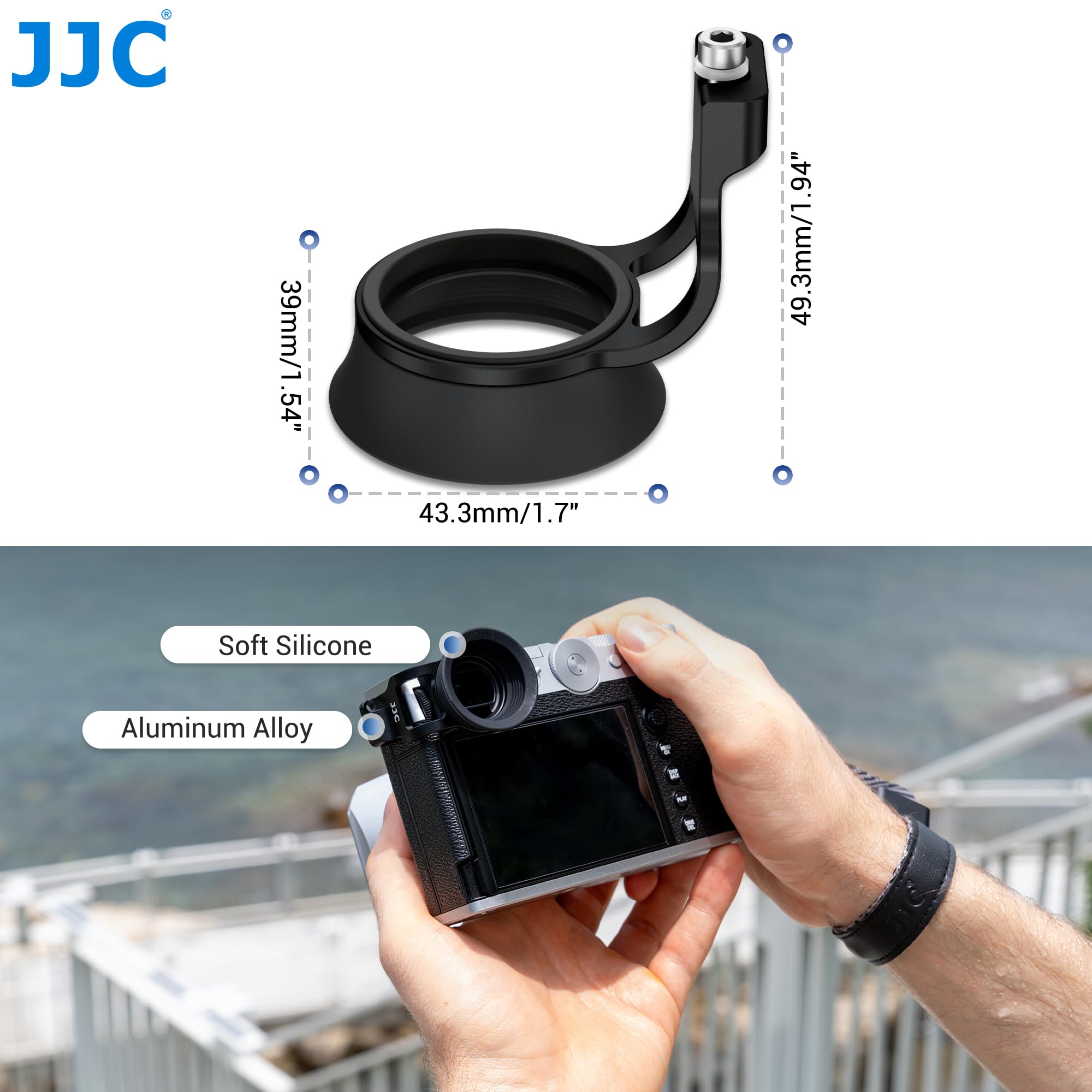 JJC Runde weiche Silikon-Augenmuschelkamera, Sucher kompatibel mit Fujifilm GFX100RF Kamera, Sucher Okularanpassungskamera Augensensor & Dioptrieneinstellrad (einfach zu installieren mit Öse) schwarz